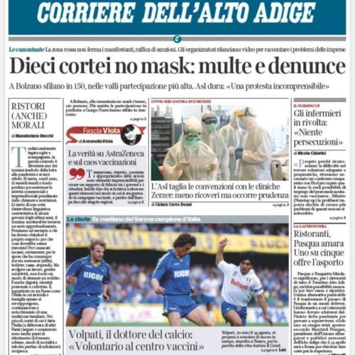 Prima pag. Corriere dell'Alto Adige 