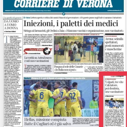 Prima pag. Corriere di Verona